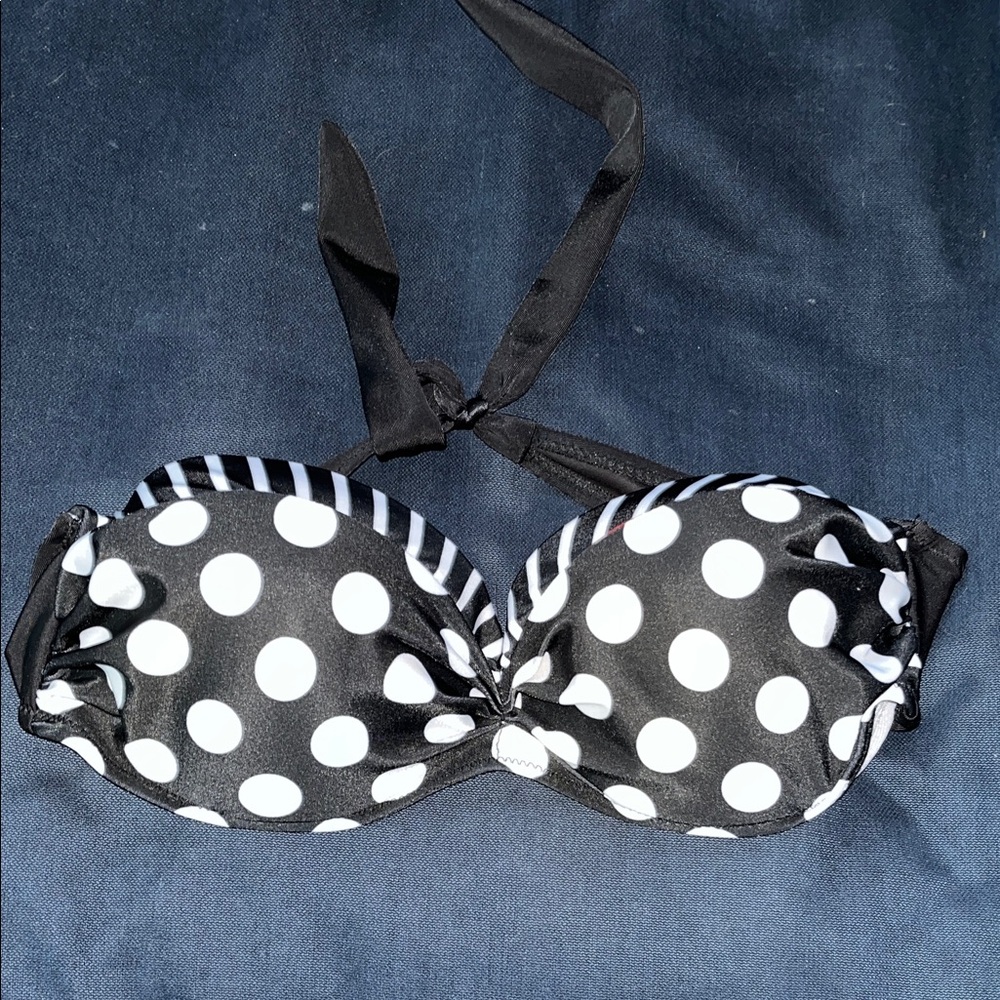Strapless Black and White Polka Dot Bikini Top